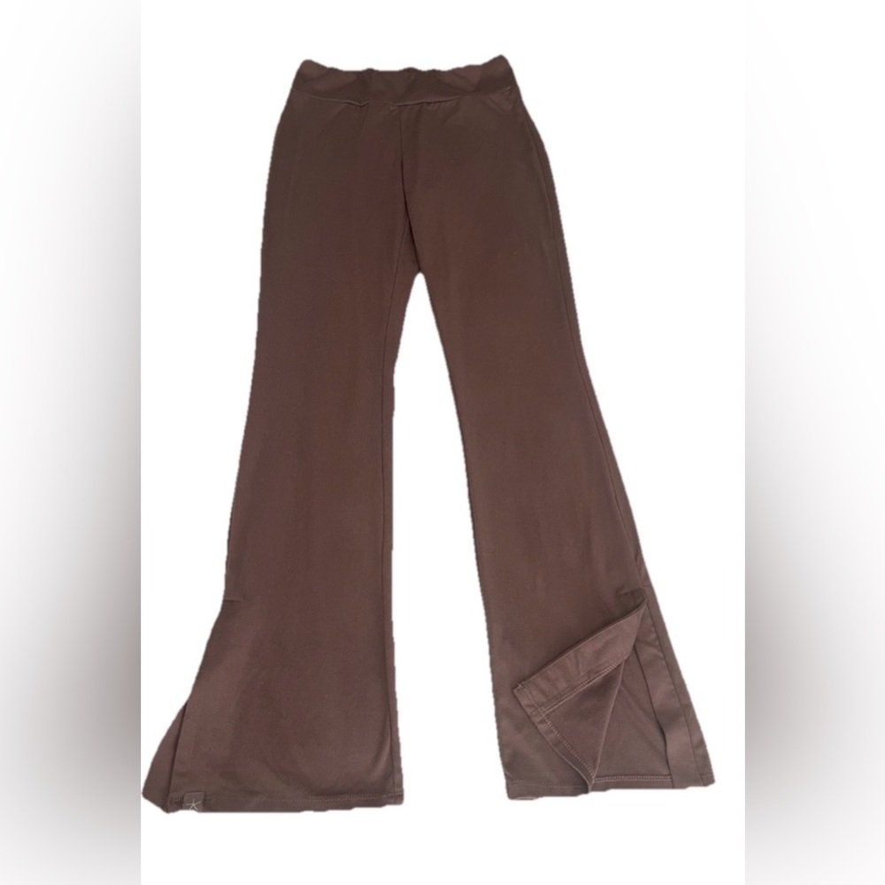 Women’s Medium Yoga Lounge Leggings Pants Brown Side Slit Soft Athletic Stretch